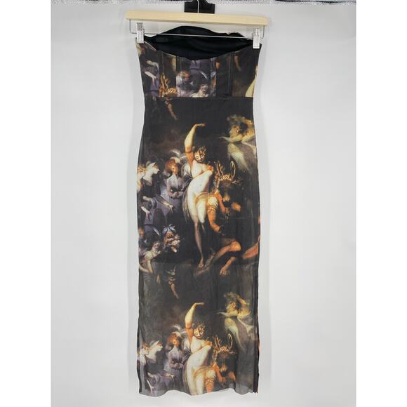 superdown | NWT Angela Midi Dress in Multi Black Angel Heaven Print S - Picture 3 of 15